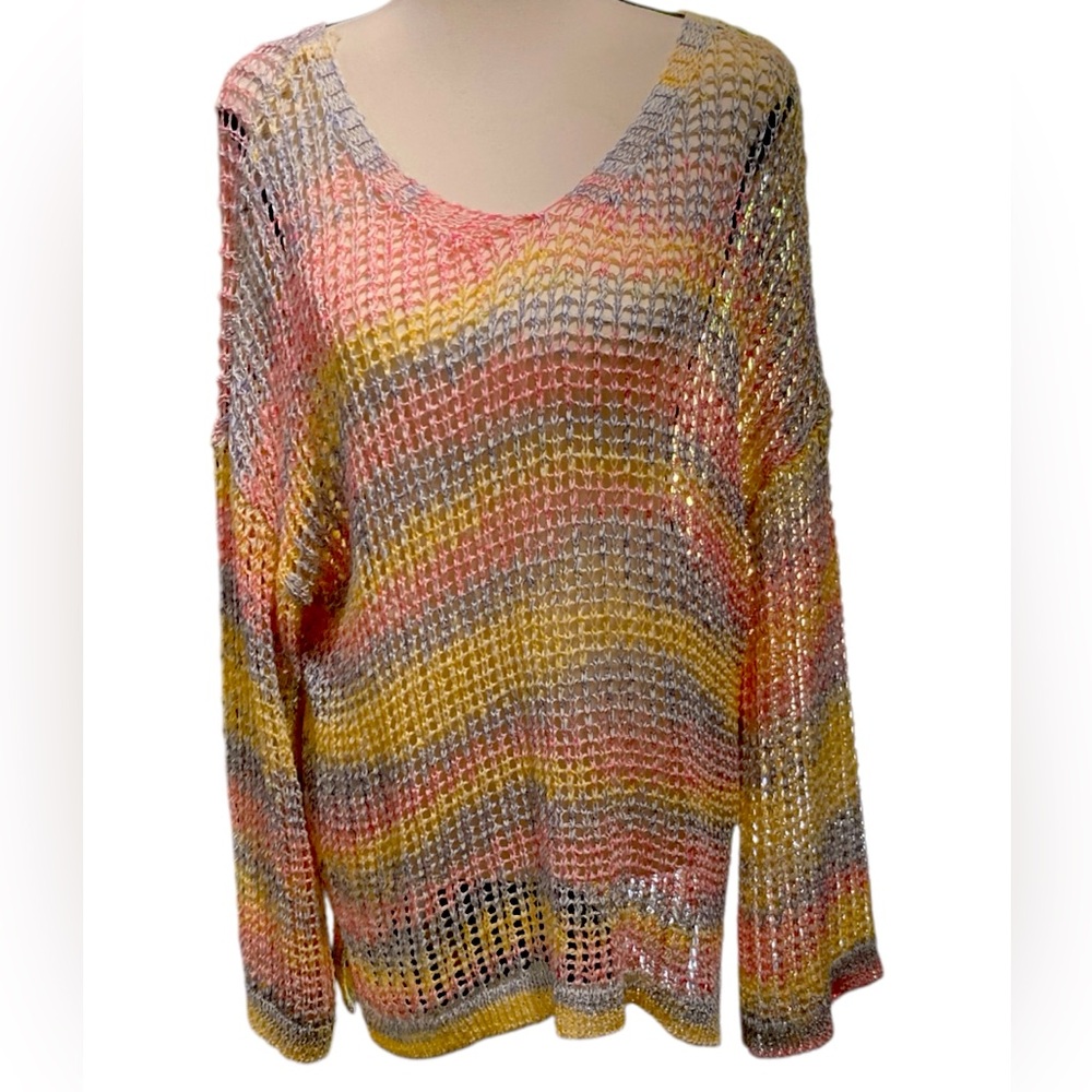 UNIQUE Pastel Crocheted knit top by Charlie in XL